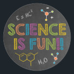 Science Birthday Party | Science is Fun Classic Round Sticker<br><div class="desc">Science Birthday Party | Science is Fun Sticker - This sticker is part of our awesome science birthday party collection. An amazing science party sticker to decorate for your super science party. Grab your lab coat and join us for some explosive fun!!</div>