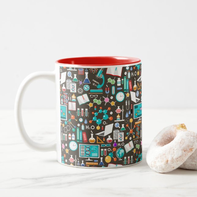 Science / Chemistry Pattern Two-Tone Coffee Mug (With Donut)