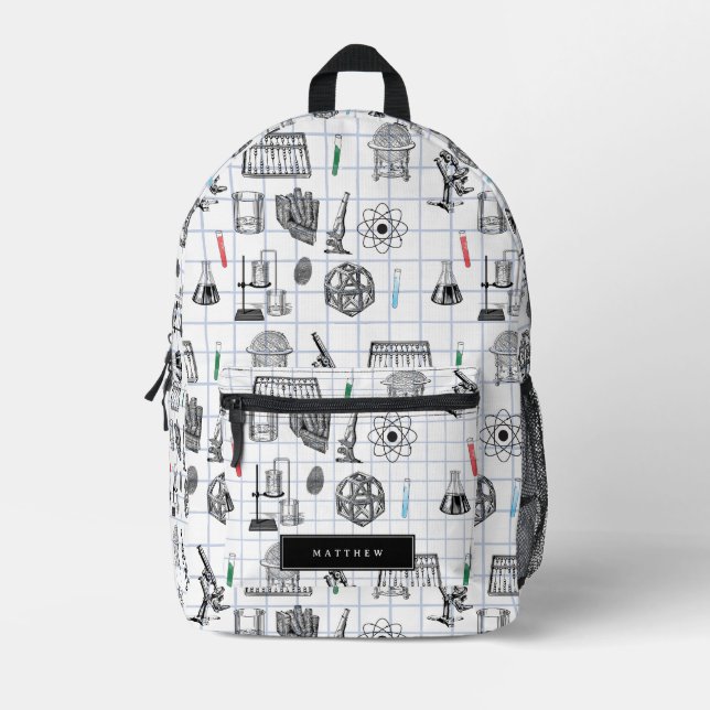Science Chemistry Scientist Pattern Custom Name Printed Backpack (Front)