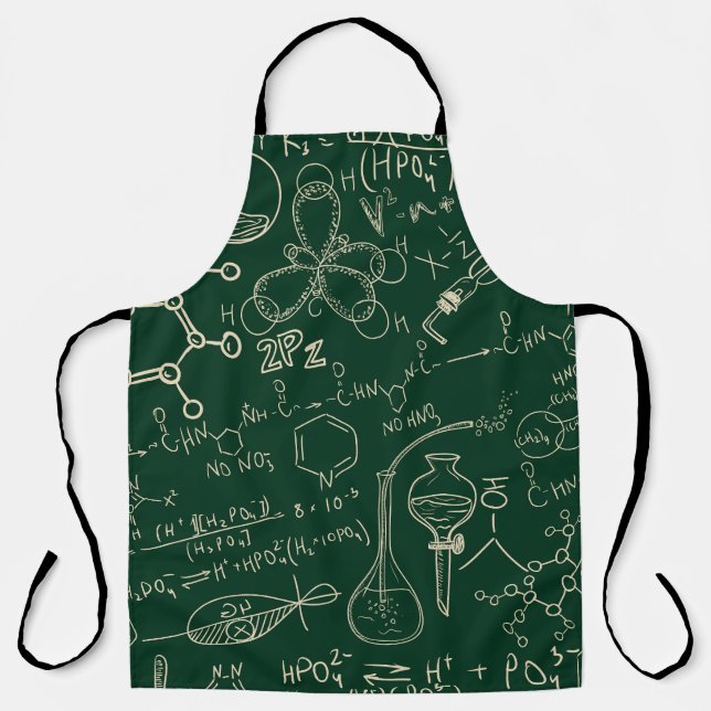Science, chemistry, vintage laboratory pattern apron (Front)