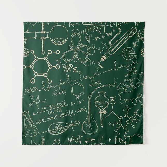Science, chemistry, vintage laboratory pattern tapestry (Front)