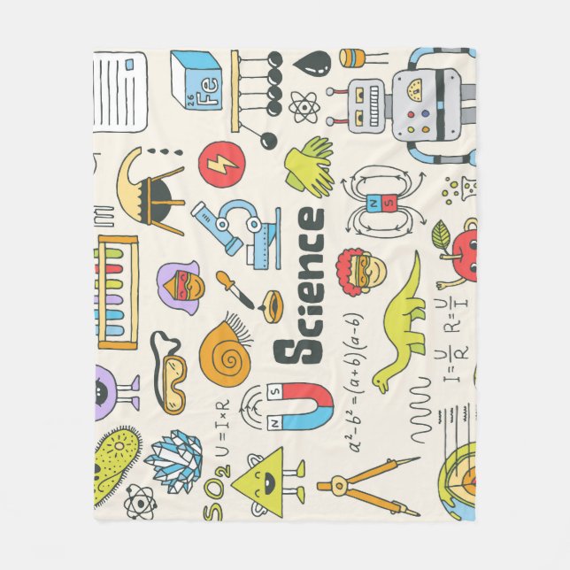 Science Doodles: Hand-Drawn School Set. Fleece Blanket (Front)