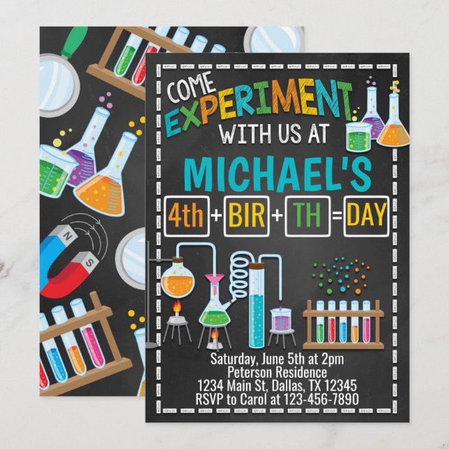 Science Experiment Birthday Party Invitation (Front/Back)