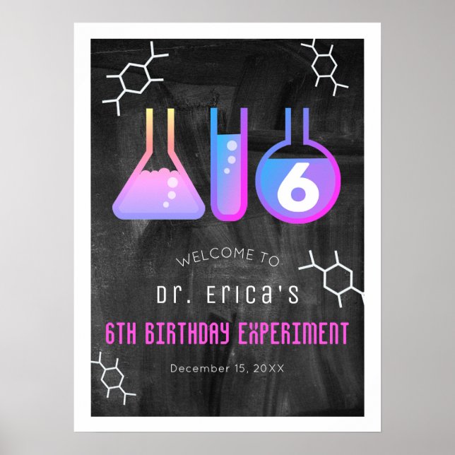 Science Experiment Chalkboard Pk Birthday Welcome Poster (Front)