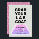 Science Experiment Flask Neon Pink Girl Birthday Invitation<br><div class="desc">This cool  "grab your lab coat" science birthday experiment party invitation for girls features a light grey background with a flask. The reverse side features a pink background with molecule patterns. Personalize for your needs. You can find matching products at my store.</div>