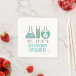 Science Experiment Green Boy Birthday Napkin<br><div class="desc">This cool "birthday experiment" boy's science birthday party napkin features a white background with flasks,  and a test tube in green. Personalize for your needs. You can find matching products at my store.</div>