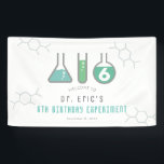 Science Experiment Green Boy Birthday Welcome Banner<br><div class="desc">This cool "birthday experiment" boy's science birthday party welcome banner features a white background with flasks,  and a test tube in green. Personalize for your needs. You can find matching products at my store.</div>