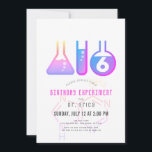 Science Experiment Neon Pink Adenine Girl Birthday Invitation<br><div class="desc">This cool  "birthday experiment" girl's science birthday party invitation features a white background with flasks,  and a test tube. The reverse side features a neon pink background with the molecule patterns of adenine. Personalize for your needs. You can find matching products at my store.</div>