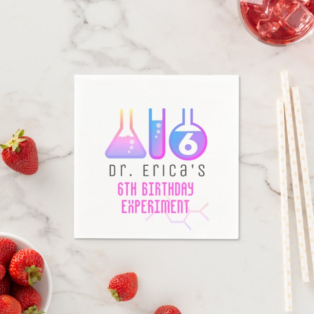 Science Experiment Neon Pink Girl Birthday Napkin (Insitu)