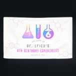 Science Experiment Neon Pink Girl Birthday Welcome Banner<br><div class="desc">This cool "birthday experiment" girl's science birthday party welcome banner features a white background with flasks,  and a test tube in neon pink. Personalize for your needs. You can find matching products at my store.</div>