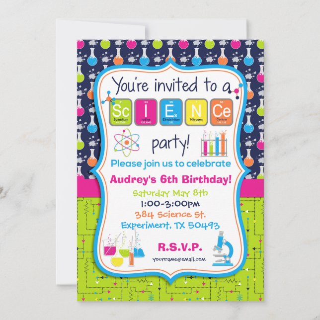 Science Experiment Themed Birthday Invitation (Front)