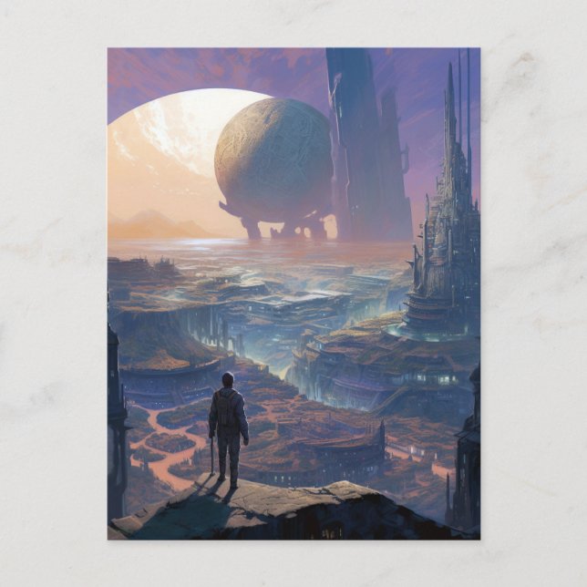 Science Fiction Alien City Landscape Sci Fi Postcard (Front)