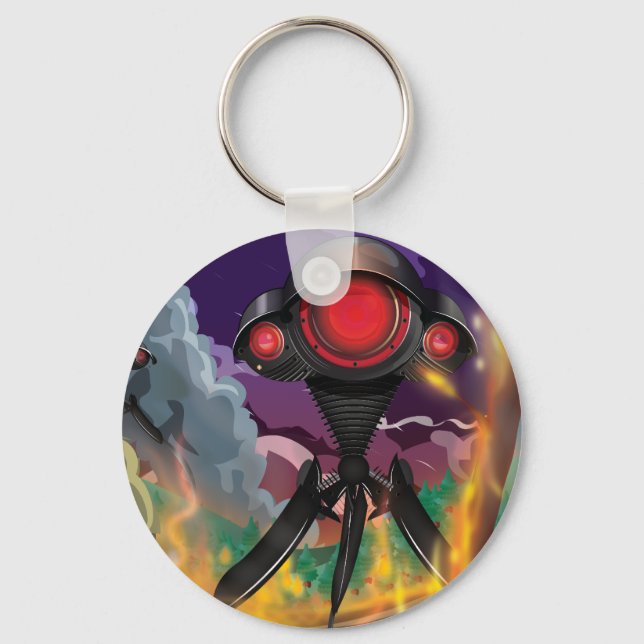 Science Fiction Alien Tripod Attack! Keychain (Front)