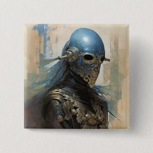 Science Fiction Alien Wearing Helmet Mask 2 Inch Square Button