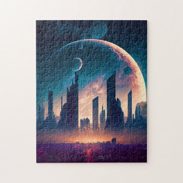Science Fiction Cyberpunk Space City Jigsaw Puzzle (Vertical)