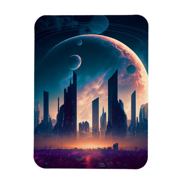 Science Fiction Cyberpunk Space City Magnet (Vertical)