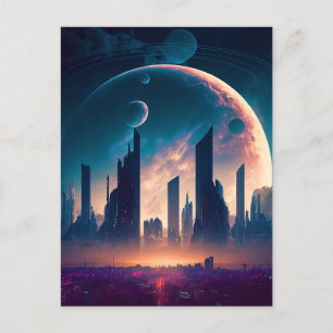 Science Fiction Cyberpunk Space City Postcard