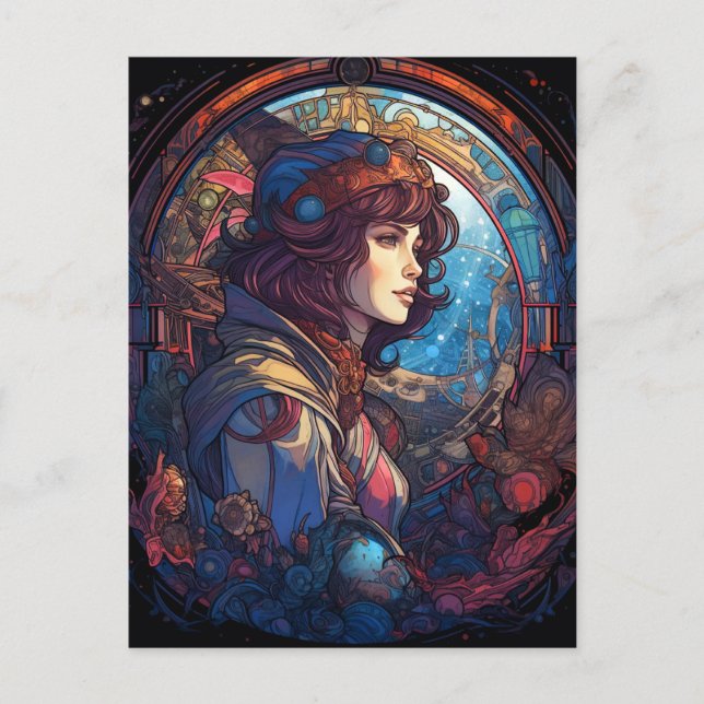 Science Fiction Fantasy Sci-Fi Art Nouveau Lady Postcard (Front)
