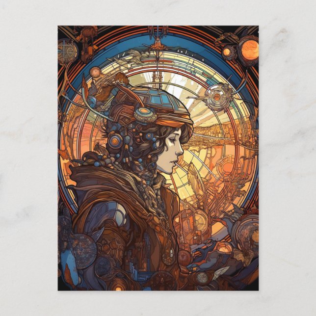 Science Fiction Fantasy Sci-Fi Art Nouveau Lady Postcard (Front)