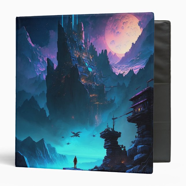 Science Fiction Futuristic City 3 Ring Binder (Front/Inside)