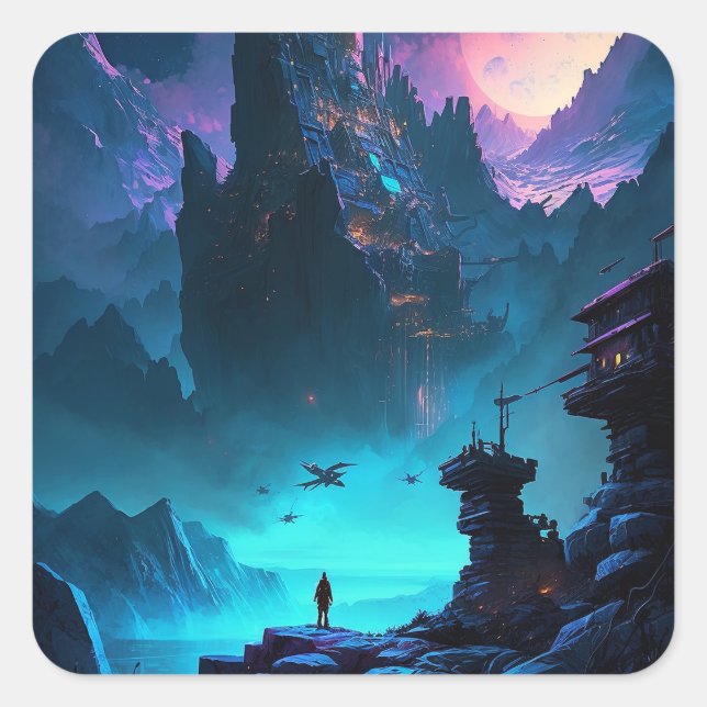 Science Fiction Futuristic City Square Sticker (Front)