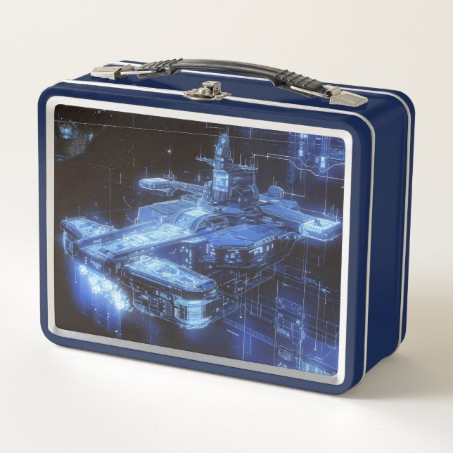 Science Fiction Ship Blueprint Metal Lunch Box (Front)
