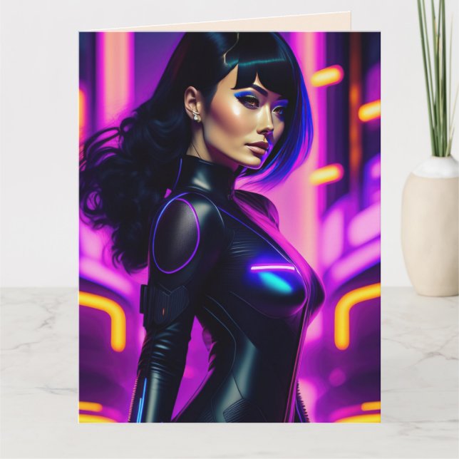 SCIENCE FICTION SKINTIGHT LEATHER WOMAN BIRTHDAY C CARD (Front)