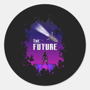 Science Fiction Ufo Space Alien Rocket Funny Gift Classic Round Sticker