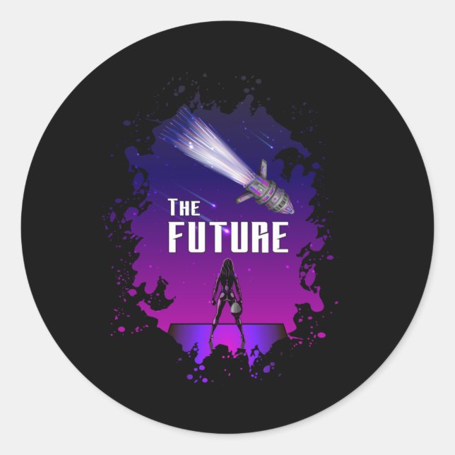 Science Fiction Ufo Space Alien Rocket Funny Gift Classic Round Sticker (Front)