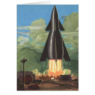 Science-fiction vintage, fusée décollant de la Ter