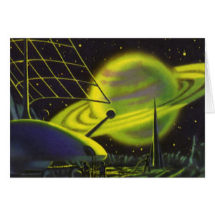 Science-fiction vintage Planète néon verte avec an