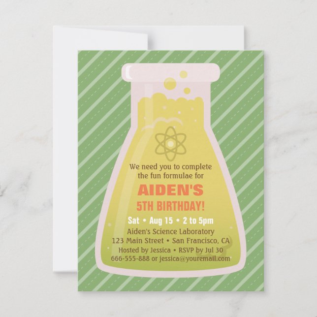 Science Flask Kids Birthday Party Invitations (Front)