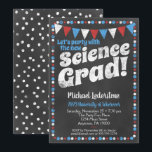Science Graduation Party Invitation Red Blue<br><div class="desc">A fun and unique science degree graduation party invitation in chalkboard style with red, white and blue flags and a whimsical polka-dot border with dots on the back.</div>