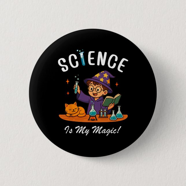 Science Is My Magic Back To School Stem Wizard Tea 2 Inch Round Button (Front)