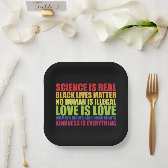 Science Is Real Black Lives Matter LGBT Pride  Paper Plate (Wedding)