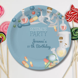 Science lab and experiments birthday party paper plate