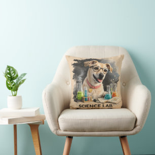 Science Lab Superstar Cute Dog with Glasses Throw Pillow