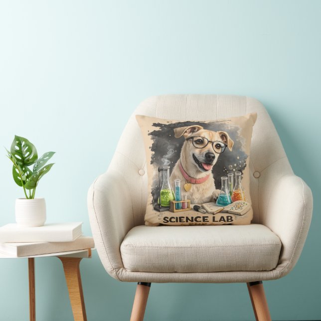 Science Lab Superstar Cute Dog with Glasses Throw Pillow (Chair)