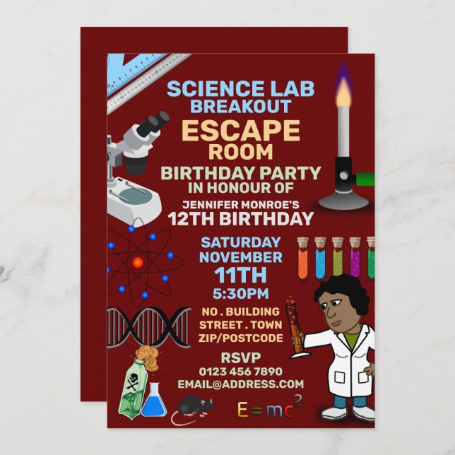 Science Lab Theme Escape Room, Birthday Party Invitation (Front/Back)