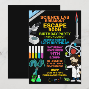 Science Lab Theme Escape Room, Birthday Party Invitation