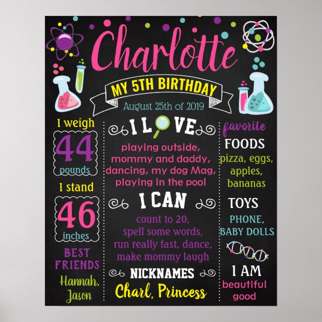 Science Mad Scientist Girl Birthday tableau de bor (Devant)