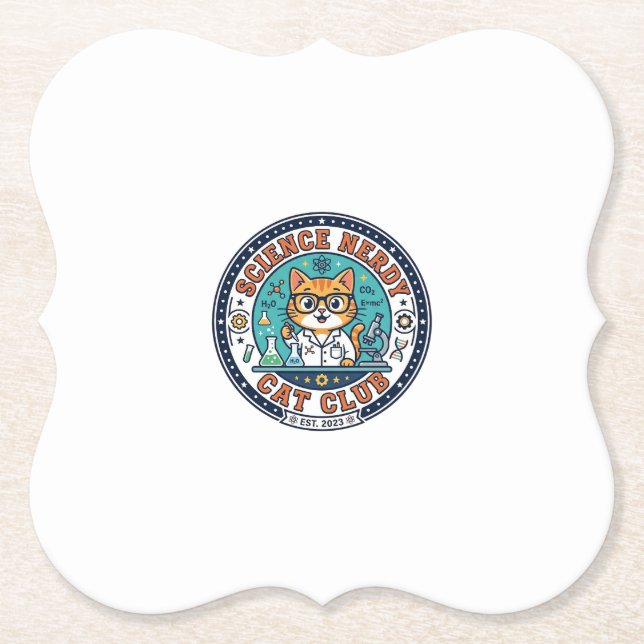 Science Nerdy Cat Cat Mom Gift Idea - Science Nerd Paper Coaster (Front)