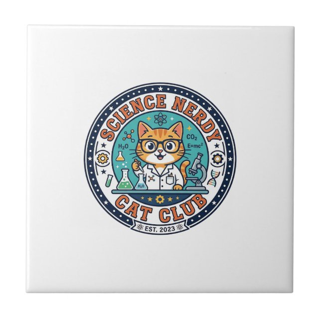 Science Nerdy Cat Cat Mom Gift Idea - Science Nerd Tile (Front)