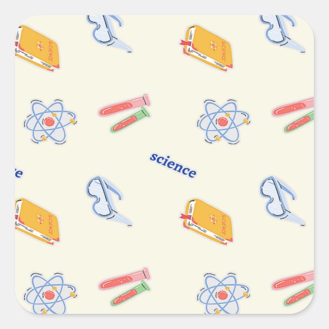 Science pattern on cream square sticker (Front)