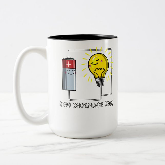 Science Physics You Complete Me Funny Joke Two-Tone Coffee Mug (Left)