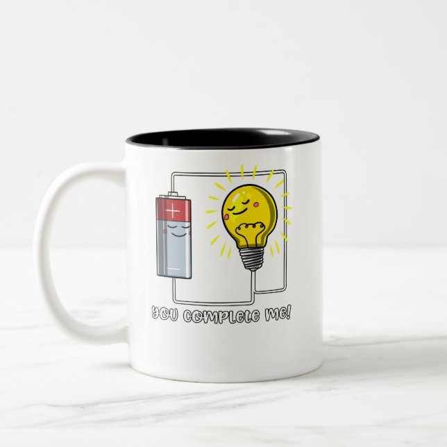 Science Physics You Complete Me Funny Joke Two-Tone Coffee Mug (Left)