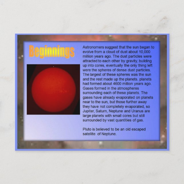 Science,  Solar System, Beginnings Postcard (Front)
