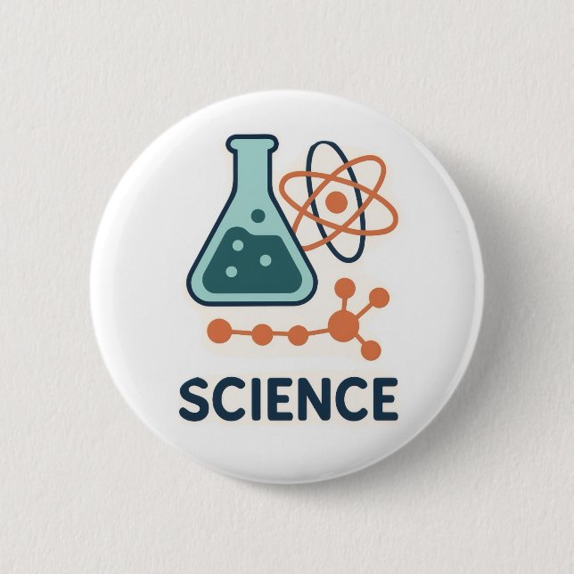 Science Subject Sticker – Flask, Molecules & Atom 2 Inch Round Button (Front)