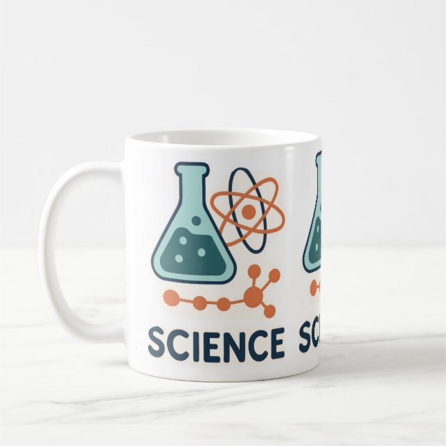 Science Subject Sticker – Flask, Molecules & Atom Coffee Mug (Left)