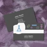 Science Teacher Business Card<br><div class="desc">A business card for a science teacher or tutor (such as physics, biology, chemistry, math), with full contact information on the back. It comes with science illustrations: DNA, atomic nucleus, the formula E=MC2, a cell, a ruler and a chemist's beaker.</div>